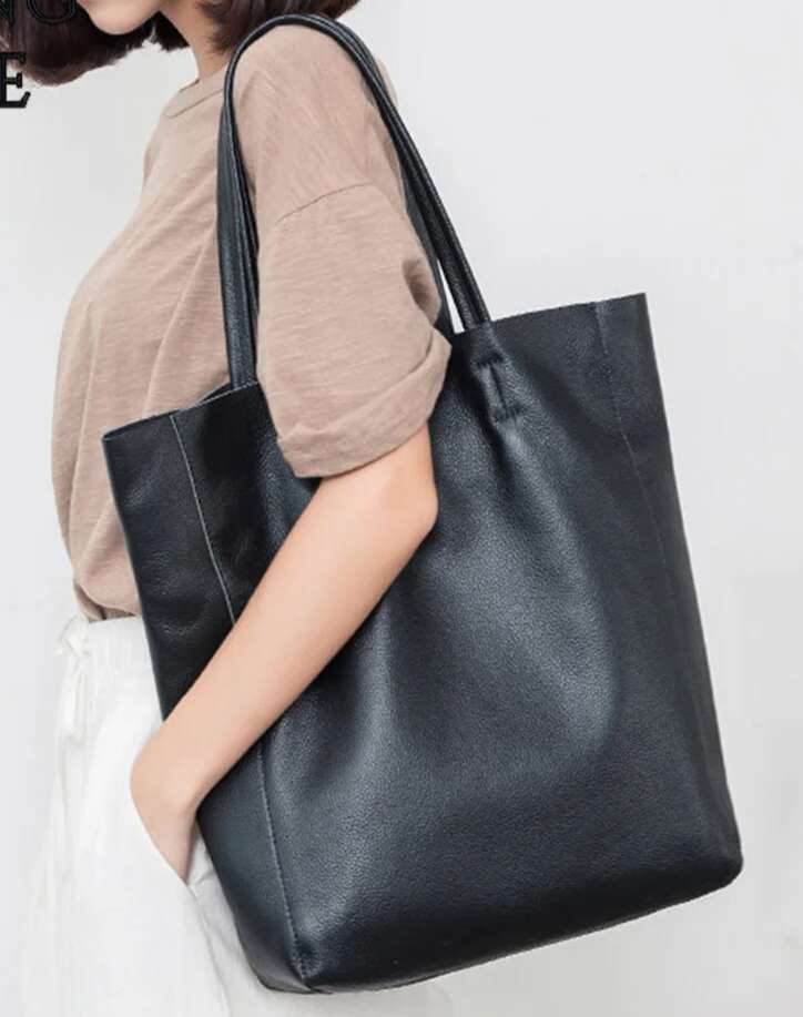 Simple Style Genuine Leather Women Tote High Quality Cowhide Large Shopper Female Totes Calfskin Shoulder Bag New