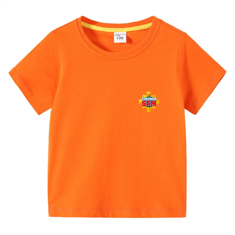 Kids Summer Basic T-shirt Fireman Sam Solid Color Tees 3 to 10 Years Children Clothes Boys Girls Round Neck Tops Birthday Gifts 250319