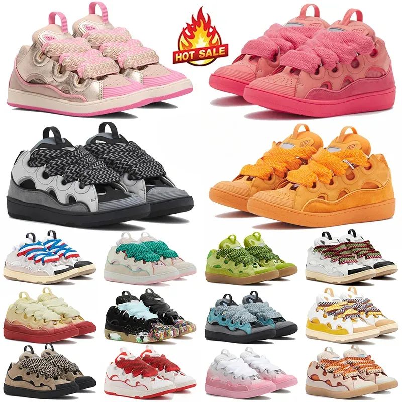 With Box mens womens designer shoes leather curb sneakers emed Mother and Child pink green Nappa calfskin platform rubber sole casual black blue ws