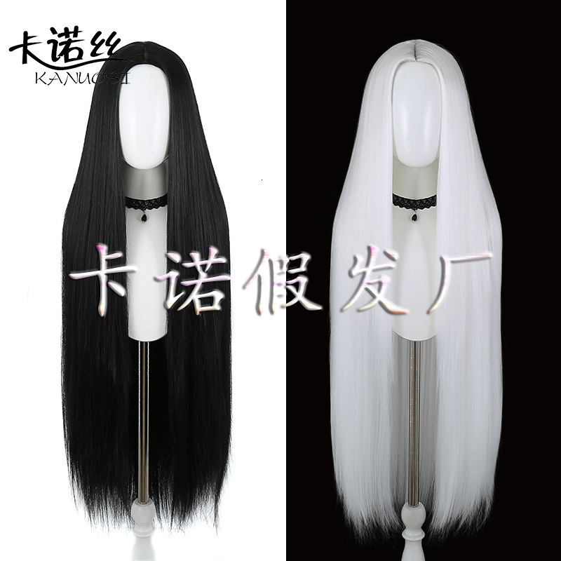 Kano Cosplay Versatile Medium Split Scalp Black Long Straight Hair 100Cm Anime Wig