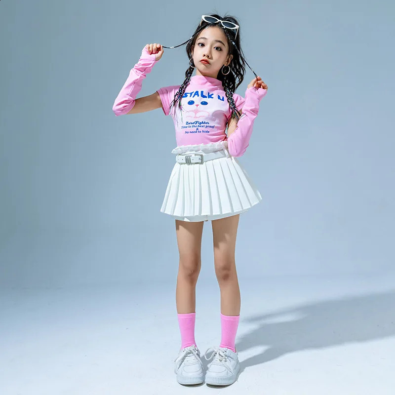 Cute Fashion Cotton T Shirt Children Ballroom Dancewear Hip Hop Skirt Costumes for Girls Jazz Dancing Clothes Street Dance Wear 250319