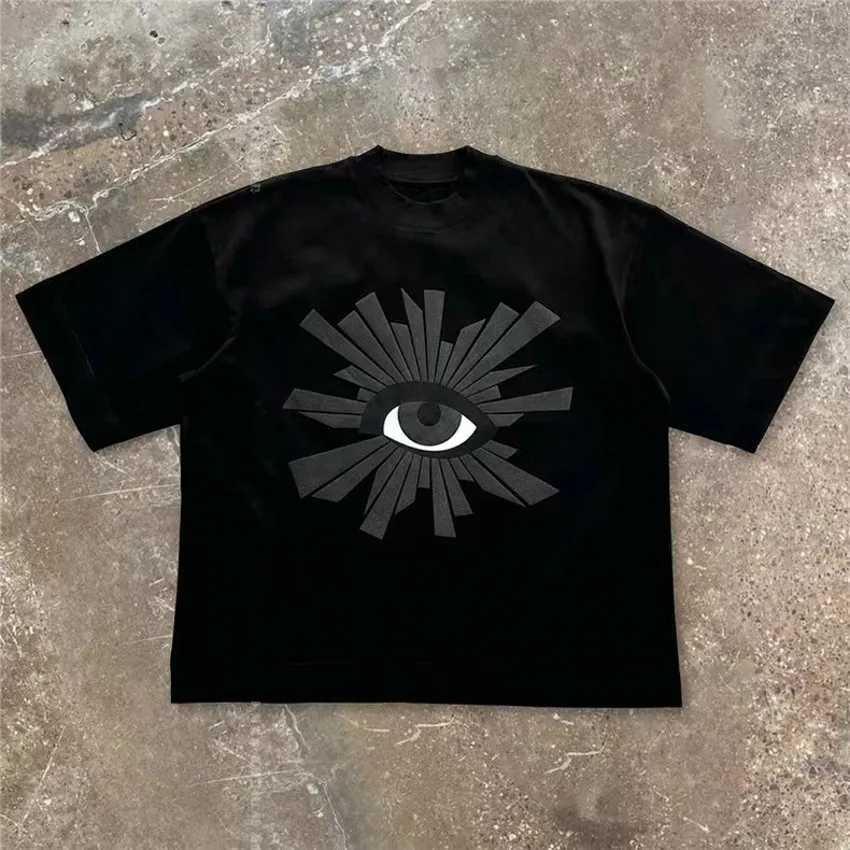 Oversize 2024SS Puff Print House Of Errors Eye Tee Men Women T-shirt High Street Vintage Black Short Sleeve Cotton TopsT250319