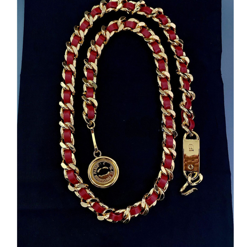 Designer Women Vintage Chain Belts Gold Red Leather Rope Chain For Women Letter Dress Luxury Waistband Copper Adjustable Lady Waist Belt yy