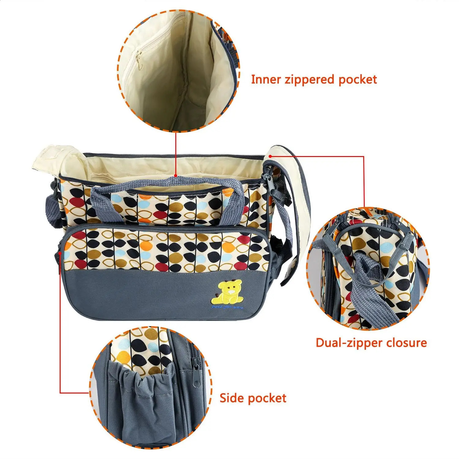 5PCS Baby Nappy Diaper Bags Set Mummy Diaper Shoulder Bags w/ Nappy Changing Pad Insulated Pockets Travel Tote Bags 250319