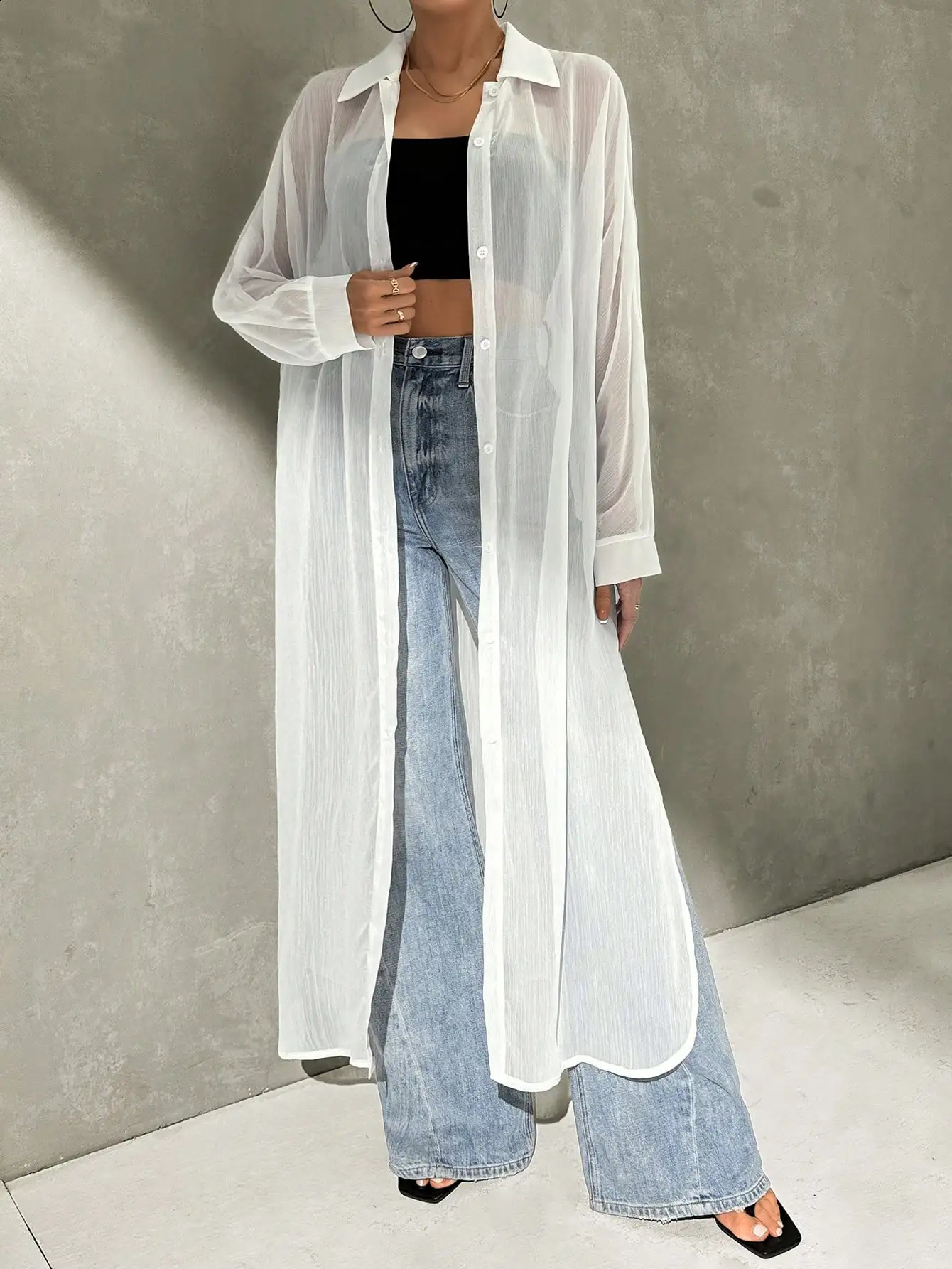 White Ice Silk Sunshine Shirt Womens Summer Long Sleeve Loose French Thin Open Woolen Sweater 250318