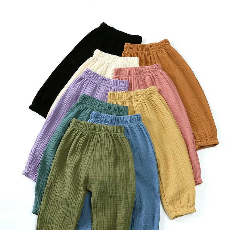 2025 Childrens Summer Cool Pants Pure Cotton Linen Elastic Clothing for Boys and Girls 12M-8T Korean Casual Trouser Youth PantsT250318