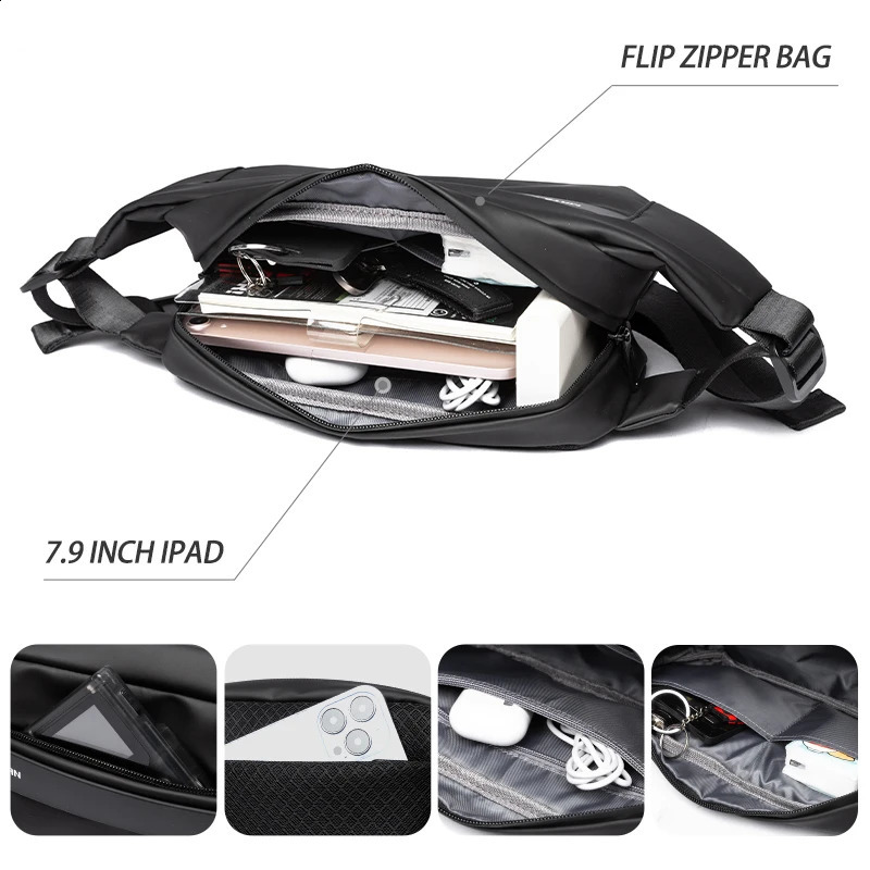 Waterproof luggage solid mens cross body bag daily mobile shoulder bag travel sports sling bag trend mens Fanny bag 250317