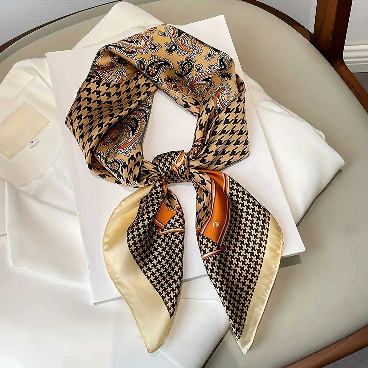 27.56 Paisley Print Small Square Scarf Simated Silk Thin Neck Scarf Mature Style Sunscreen Scarf For Wen X250319