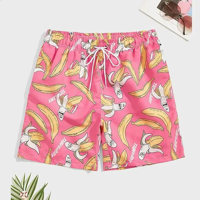 Mens board shorts swimming relay summer beach print graphic flamingo yellow duck comfortable breathable 250319