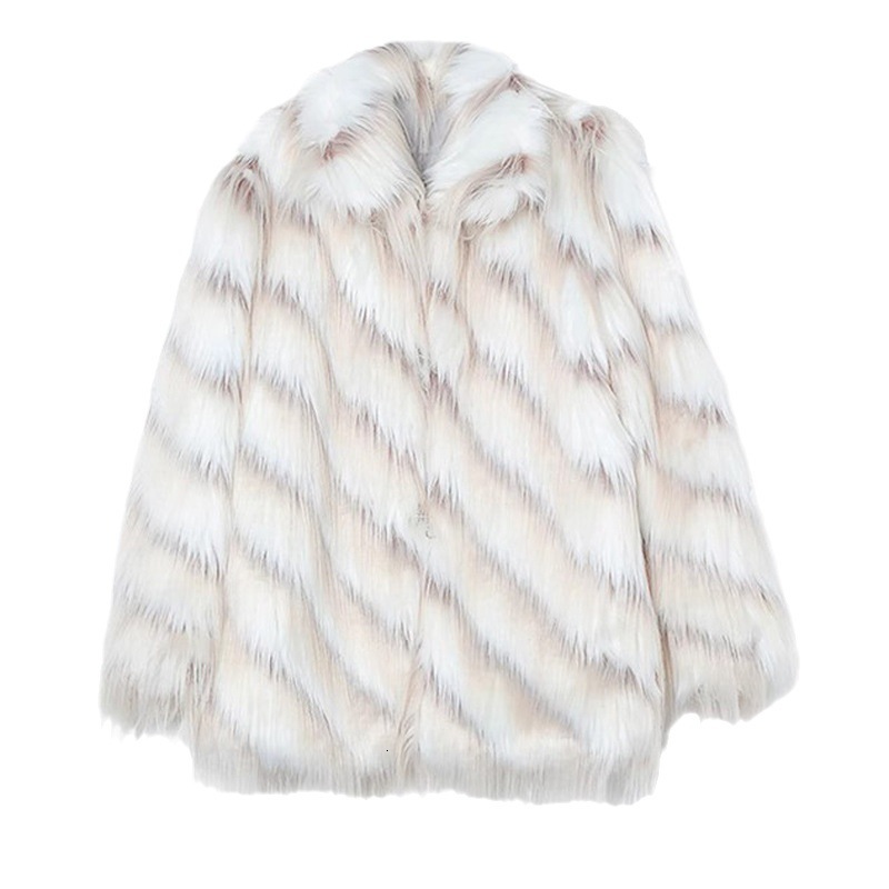 Women's coat mixed color tassel long imitation fox fur coat, women's spicy girl autumn and winter thick loose top