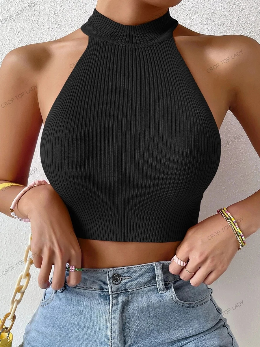 2025 Color Womens Basic Solid Casual Sexy Lace Knitted Sleeveless Corset Strap Crossfit Crop Top Y2k Clothing Tank 250319