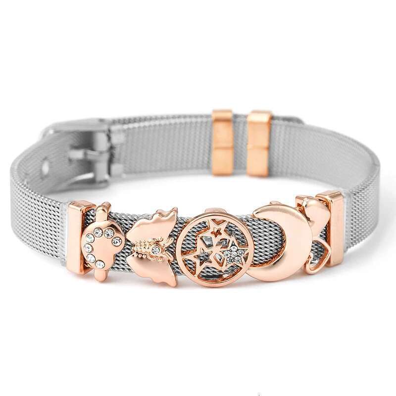 New 10mm Heart Star Beads Charm Bracelets DIY Stainless Steel Mesh Keeper Bracelets Pulseras Mujer For Women Men Jewelry Gift