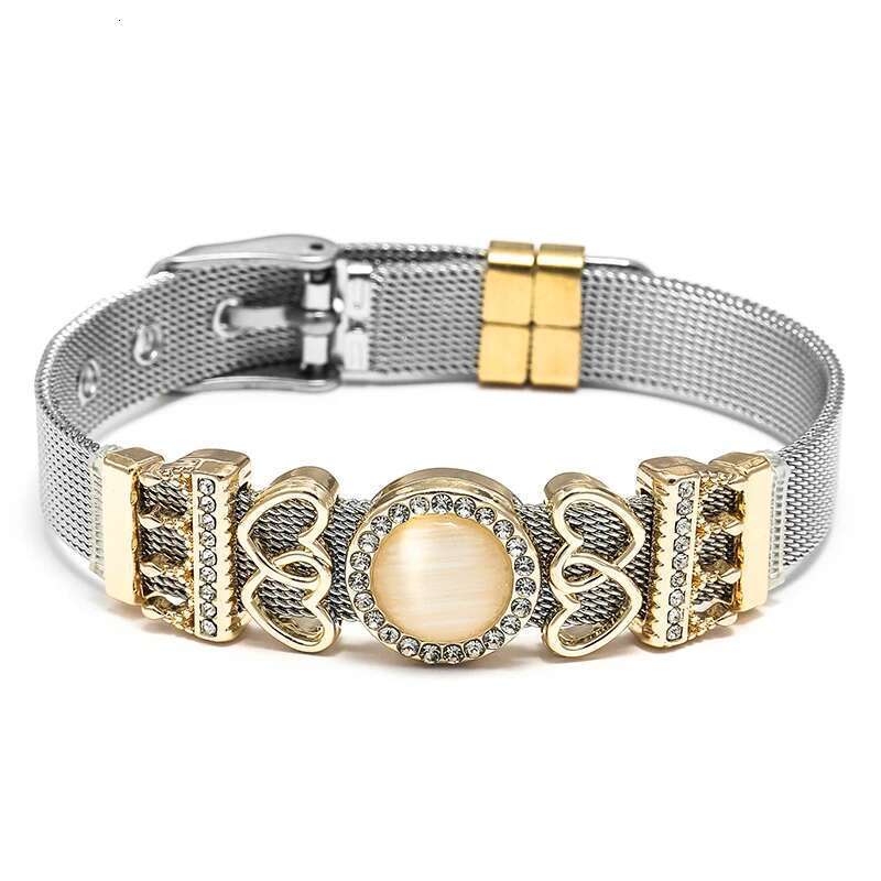 10mm Stainless Steel Mesh Bracelets With Crown Heart To Heart Beads Charm Keeper Bracelets Bangles For Women Men Jewelry Gift
