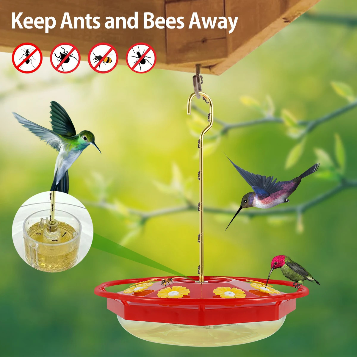 15Pcs Outdoor Hummingbird Feeder Wild Bird 8 Feeding Ports Ant and Bee Proof Floral Shape Hanging for Garden Yard 250318