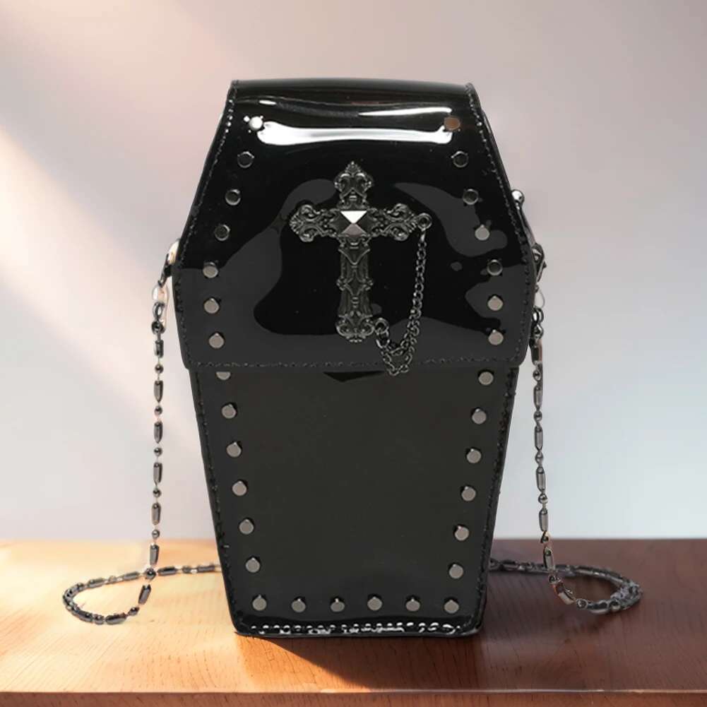 Women Gothic Crossbody PVC Clear Jelly Satchel Cross Coffin Sg Stadium Approved Phone Bag