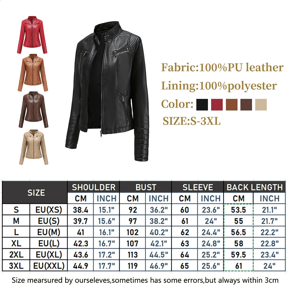 Bright red Vneck womens leather jacket stylish ultrathin PU black short Asian size XS S M L XL XXL 250319