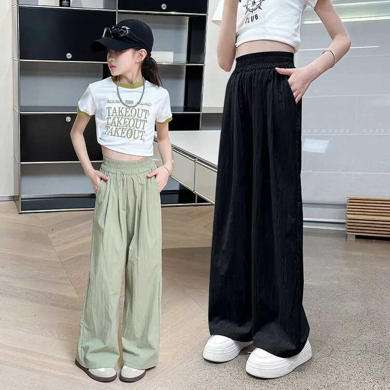 Summer casual pants for teenage girls thin and loose straight pants childrens 2025 new fashion All match 10 12 year childrens pantsT250318