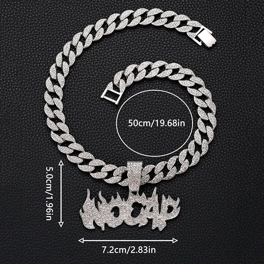 NL2119 Purple NOCAP Cuban Chain Jewelry Alloy and Rhinestone Hip Hop Flame Letter Pendant Necklace Rock Jewelry 250313