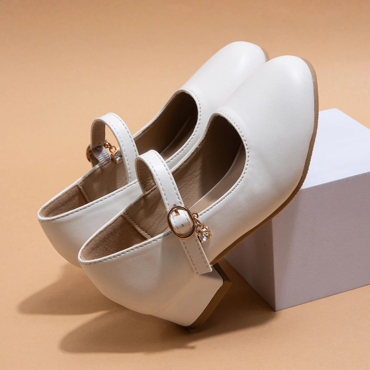 Children Girls Leather Shoes White Princess High Heel For Kids Performance Dress Student Show Dance Sandals 2637 250319