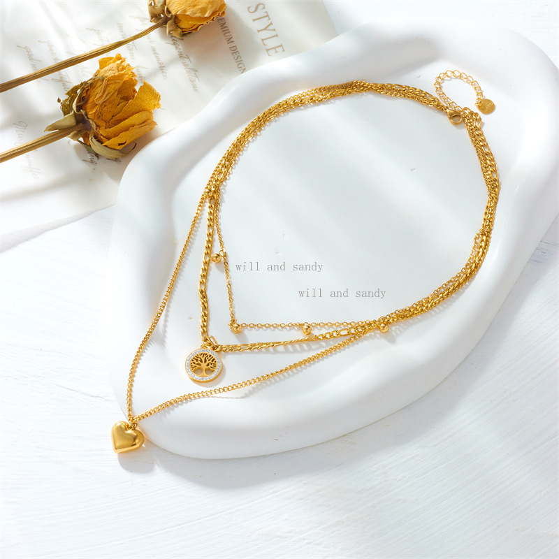 18k Gold Stacking Necklace Choker Designer Jewelry Crystal Tree of Life Heart Pendants Stainless Steel Gold Chains for Woman Luxury Jewelry Gift