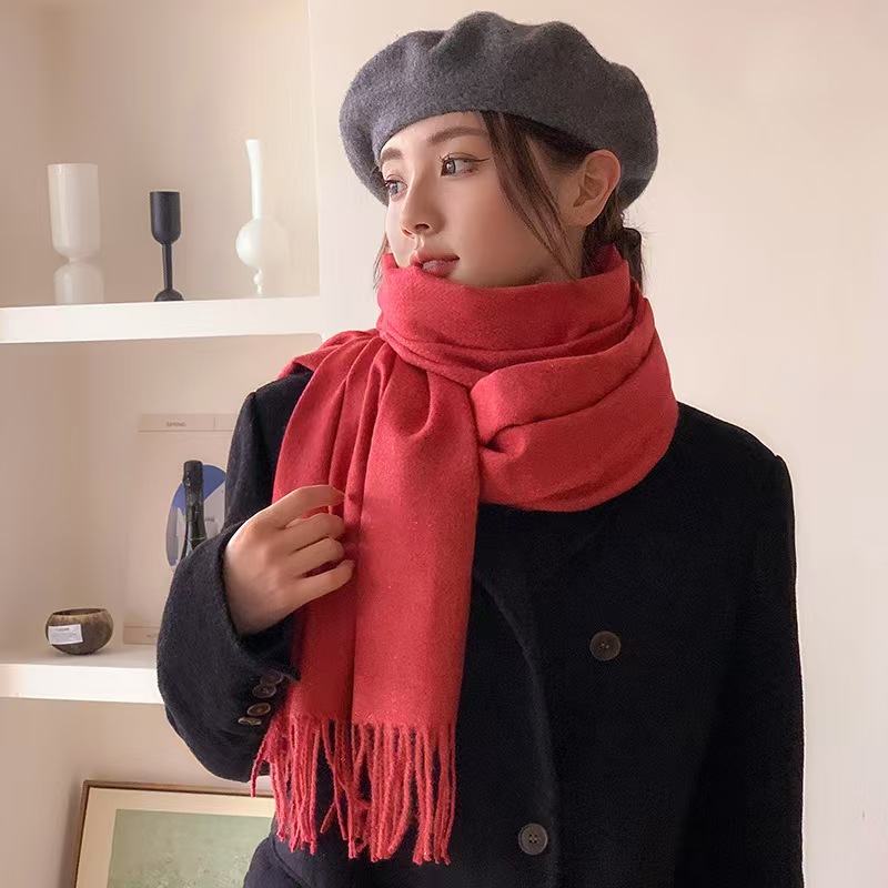 K176 Fine-line gold thread super soft imitation cashmere scarf for women Korean style all-match unisex neck scarf solid color 2024 new style