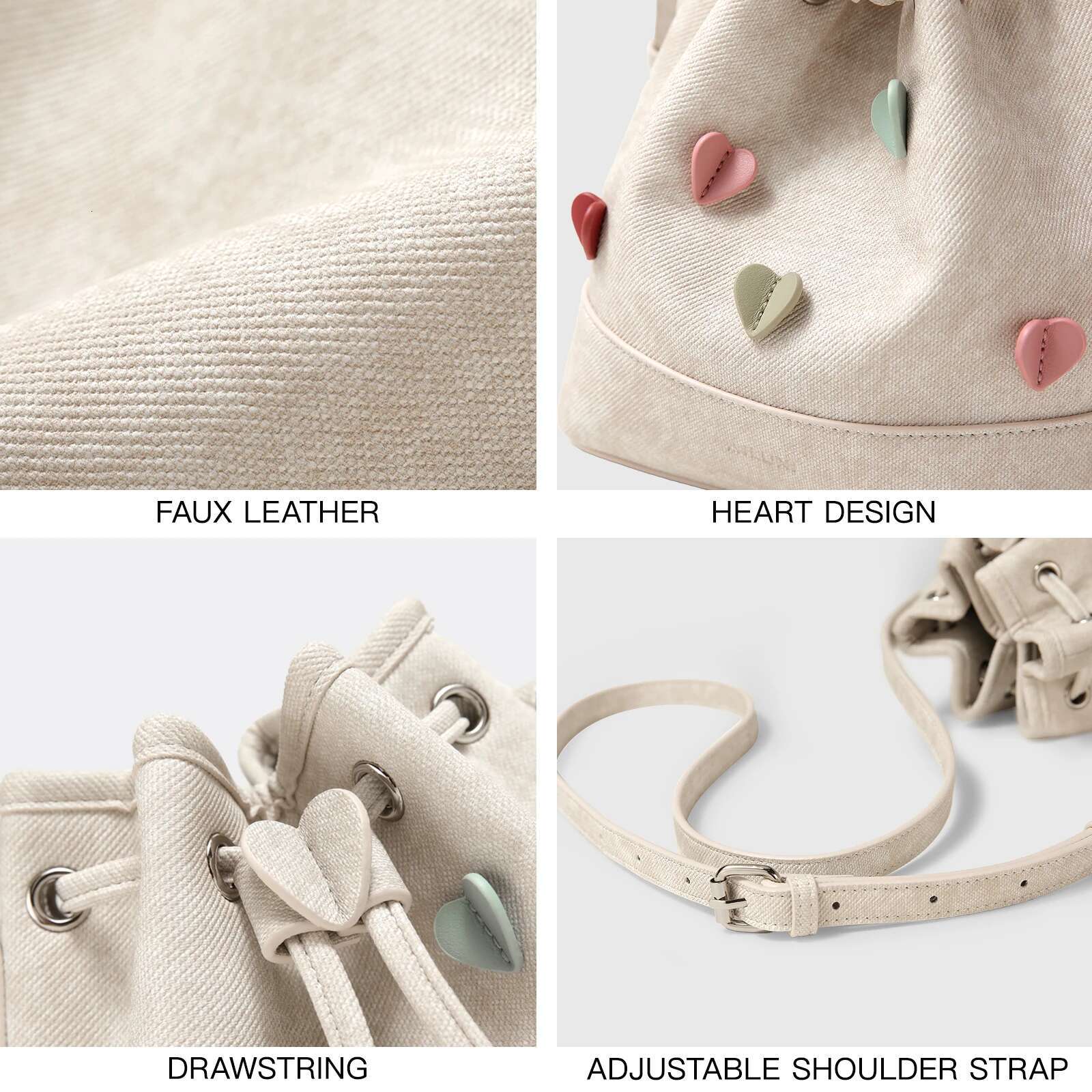 AII New Original Design Bucket Cute Heart Decoration Shoulder Bag, Holiday Gift Handbag