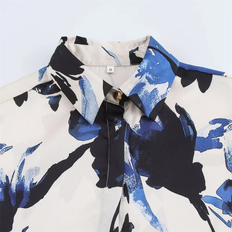 Printed silk satin textured shirt womens long sleeved laminated decorative and top 250319