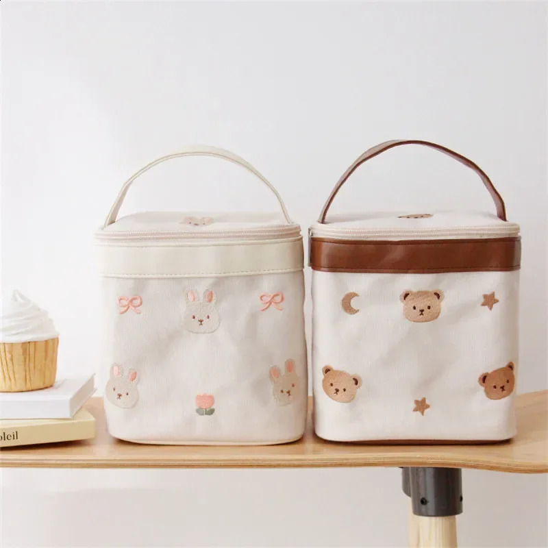 Diaper Bags Waterproof Bear Embroidery Thermal Insulation Mommy Bag Fashion Food Storage Bags Multifunctional Mother Baby Bags 250319