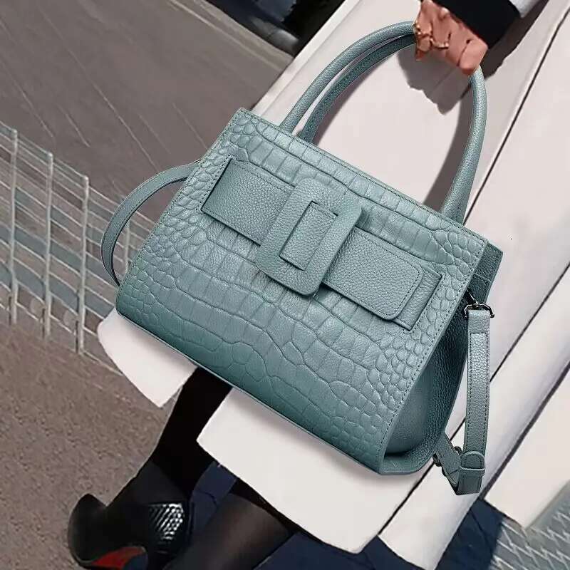 Aidrani 2024 Fashion Genuine Leather Handbag Crocodile Pattern Large Capacity 100% Cowhide Square Bag