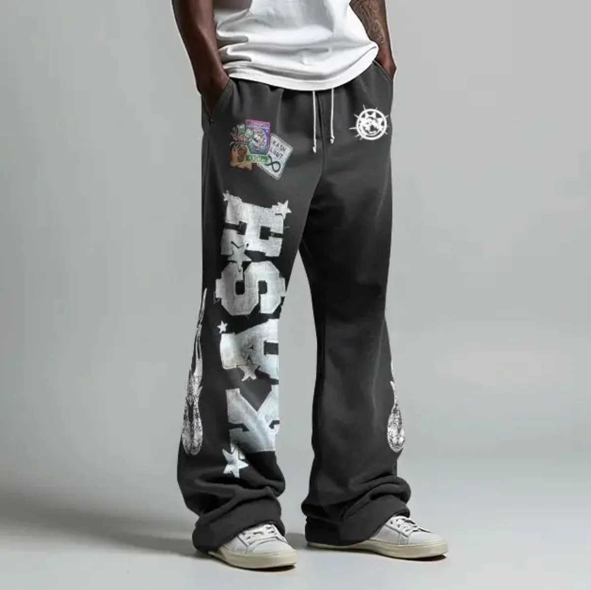 Y2K Pants Double Layer Design Baggy Elastic Waist Jogging Casual Pants Streetwear Gothic Hip Hop Letter Patch Vintage Sweatpants X250319