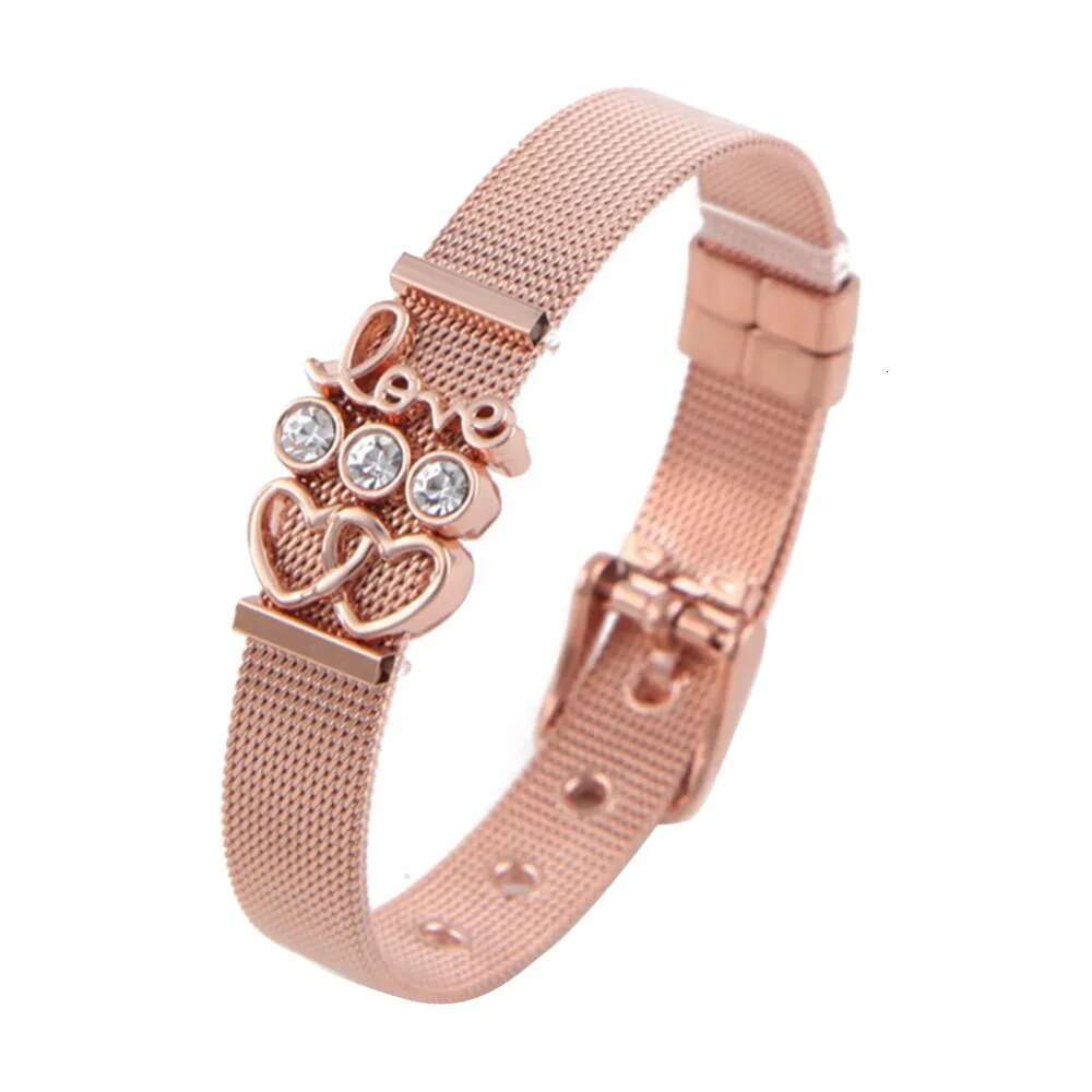 High Quality Stainless Steel Bracelet Woman Men Mesh Bracelet Crystal Love Anchor Charm Fine Bracelet Bangle for Female Gift
