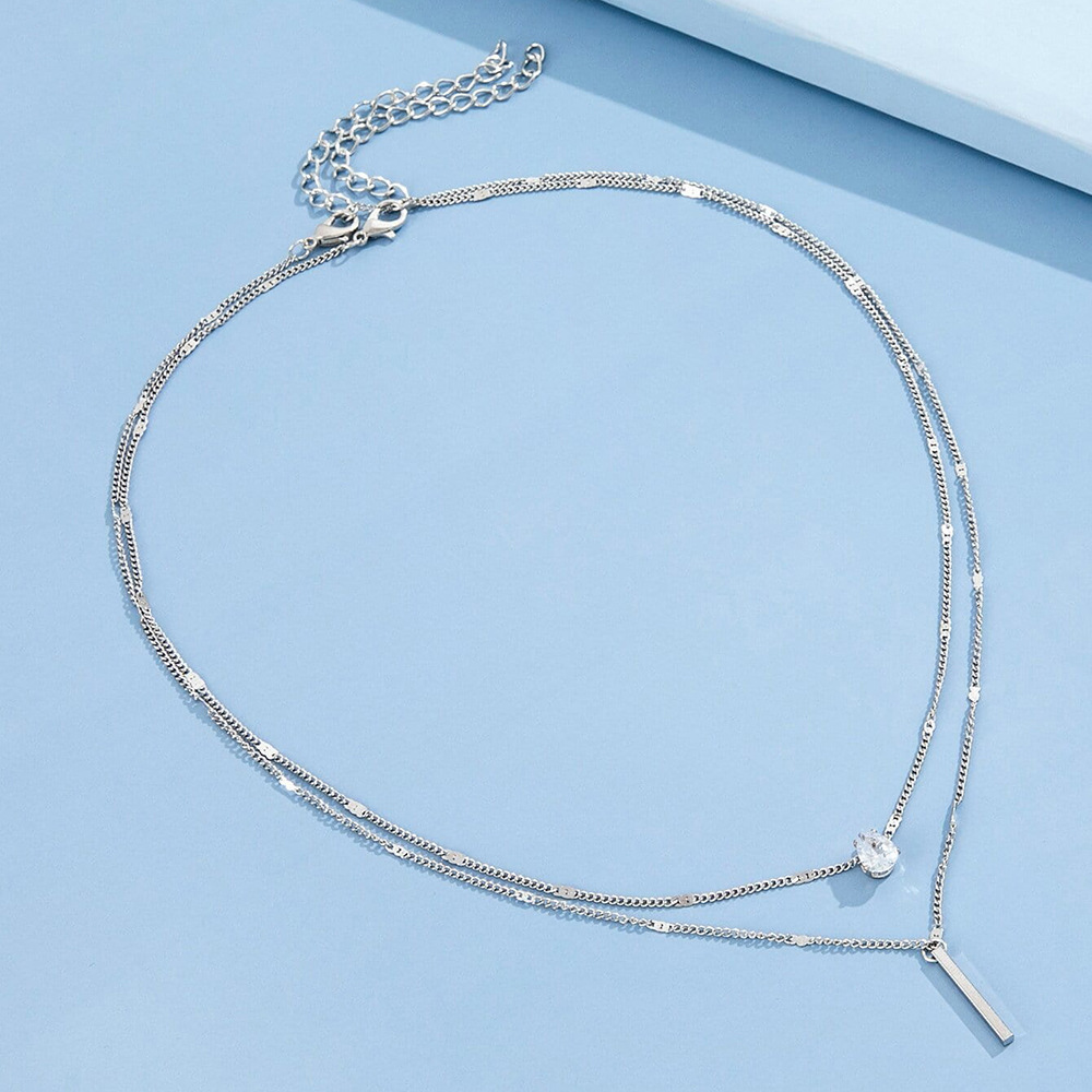 Stunning Double Layer Droplet Pendant Necklace with Long Stick Pendant Versatile Womens Layered Style Jewelry for a Chic Look