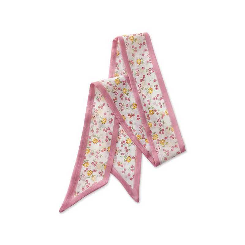 Summer French Vintage Tie Hair Small Flower Long Thread Scarf with Braided Hair Chiffon Fine Ribbon Scarf X250319