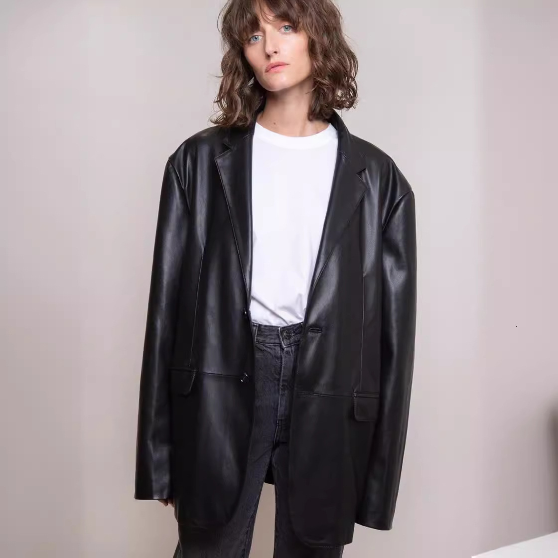 ART Frankie Shop niche designer protein neutral style women's coat loose silhouette leather jacket