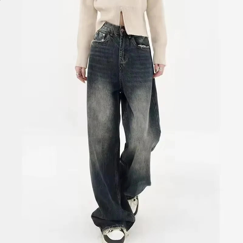 Y2K bagged jeans womens streetwear retro fashion autumn high waisted pants loose wide leg denim Trousers women 250317