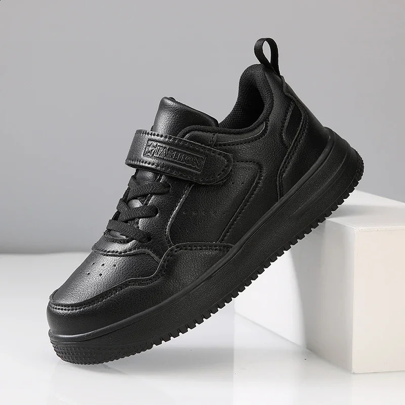 Casual Leather Sneakers for Children Solid Color Fashion Skateboarding Shoes for Kids Comfortable Low Top Trainers for Boys 250319