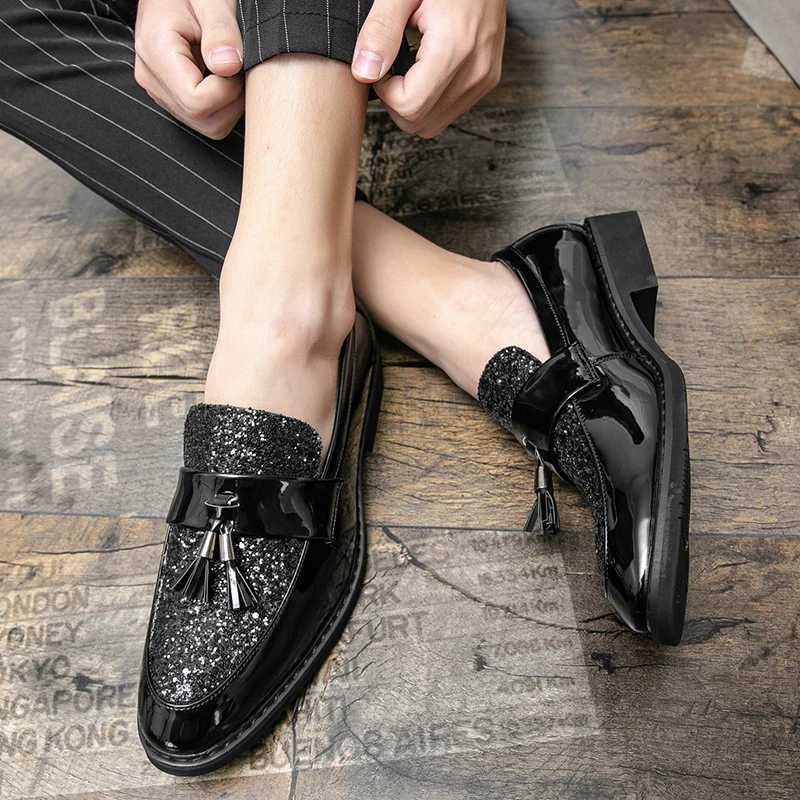 British style sequined leather shoes mens gold mens casual plus size 38-47 luxury and comfortable business shoes mens formal shoesXJ250319