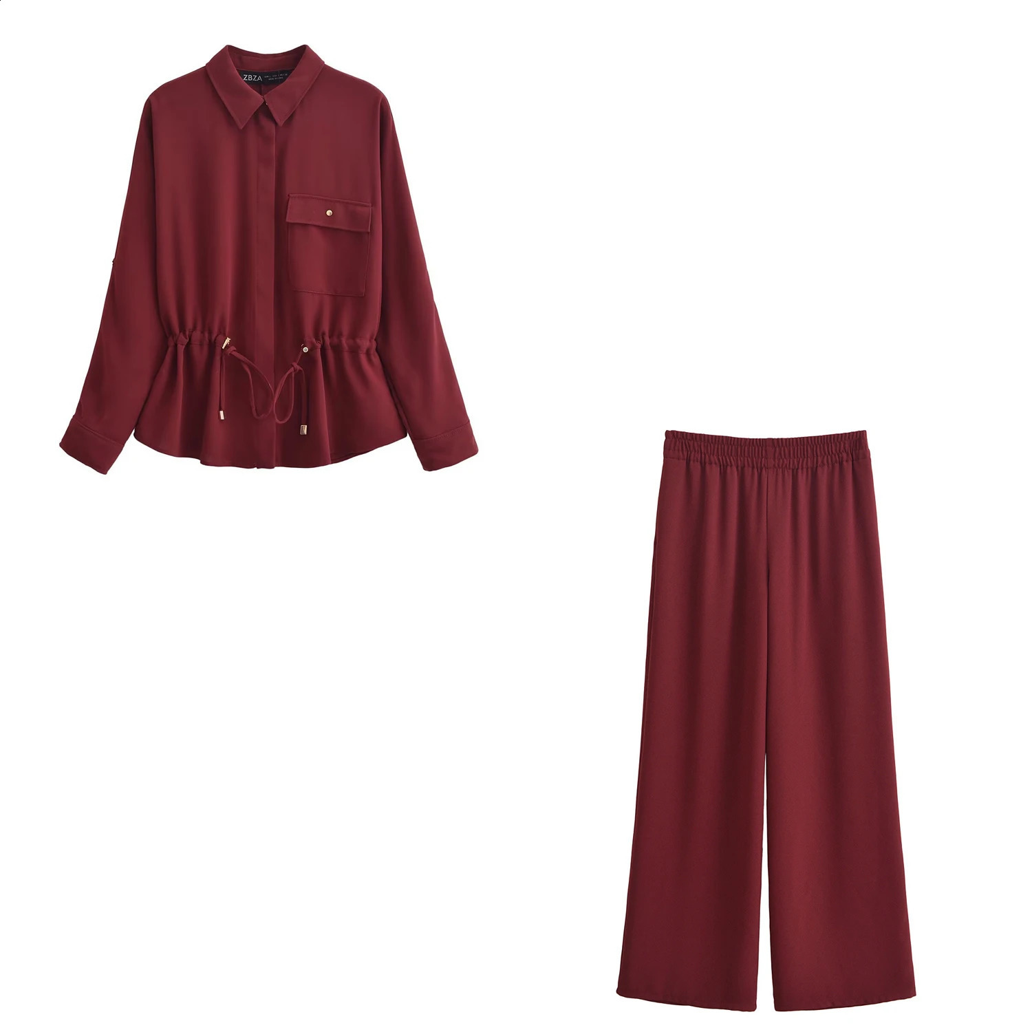 Spring Two Piece Wide Leg Pants Set Crepe Loose Shirt with Casual Summer Long Sleeve Womens 250319