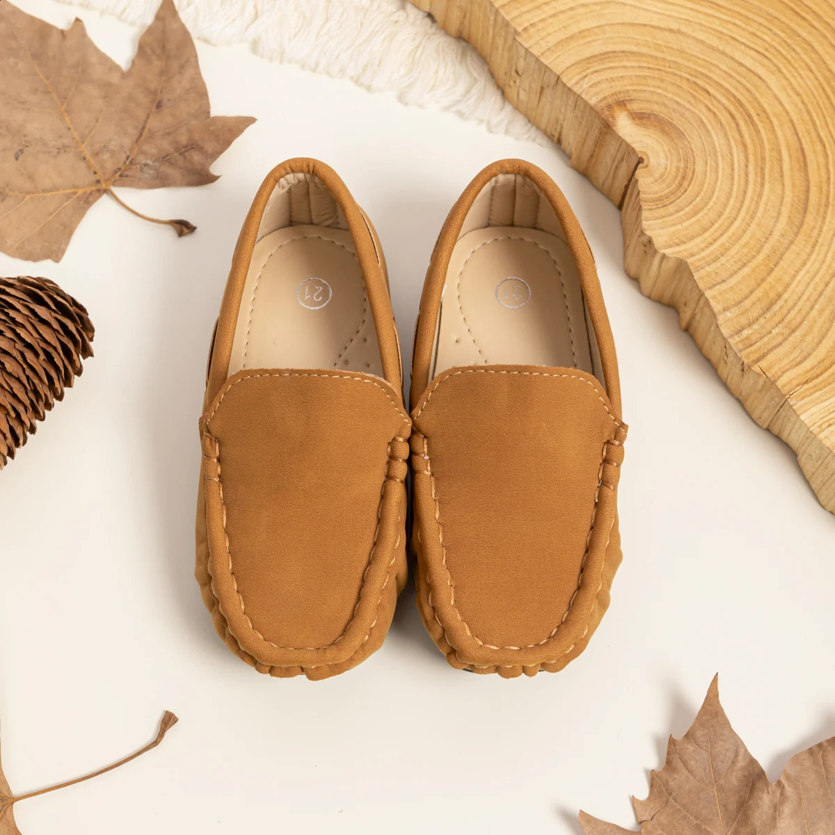 KIDSUN Spring Kids shoes brown rubber sole soft PU leather casual boys and girls Loafers skate Moccasins size 2133 250319