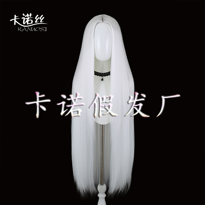 Kano Cosplay Versatile Medium Split Scalp Black Long Straight Hair 100Cm Anime Wig