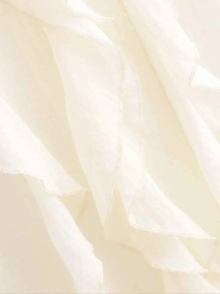 European style womens fashion versatile simple sweet loose Vneck layered decorative ruffle white shirt 250319