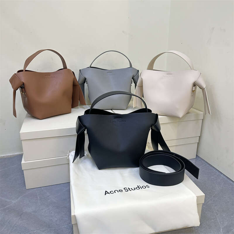 Swedish Niche AS Women's Cowhide Simple Bow Handbag Bucket Single Shoulder Crossbody Bag