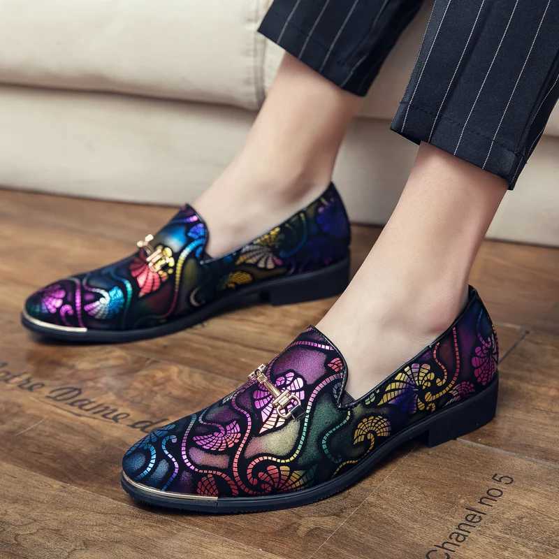 New mens leather shoes mens luxury British gold blue countryside pattern Oxford classic gentleman wedding ball shoesXJ250319