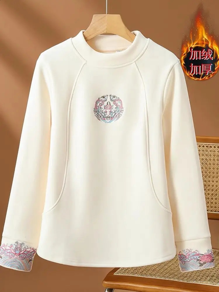DeRong Chinese Style Spring Autumn Longsleeved Sweatshirt Warm Bottoming Shirt Casual Versatile Top Tshirt for Women 250318