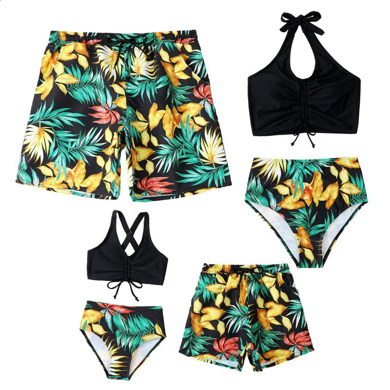 Family Matching Swimwear Outfits Mother Daughter Suspender Swimsuit Father Son Shorts Mom Girl Beach 2Pcs Parent-Child Clothes 250319