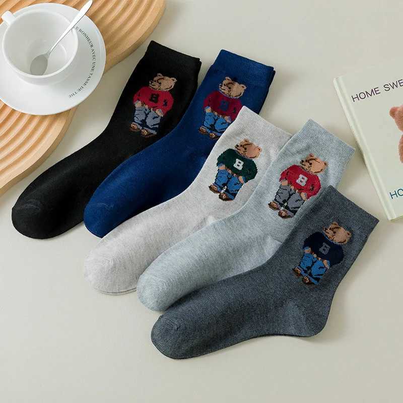 Designer Socks Cartoon Gentleman Bear Mens Socks Cotton Harajuku Style Sports Boys Skateboarding Novel Breathable Christmas Gift X250319