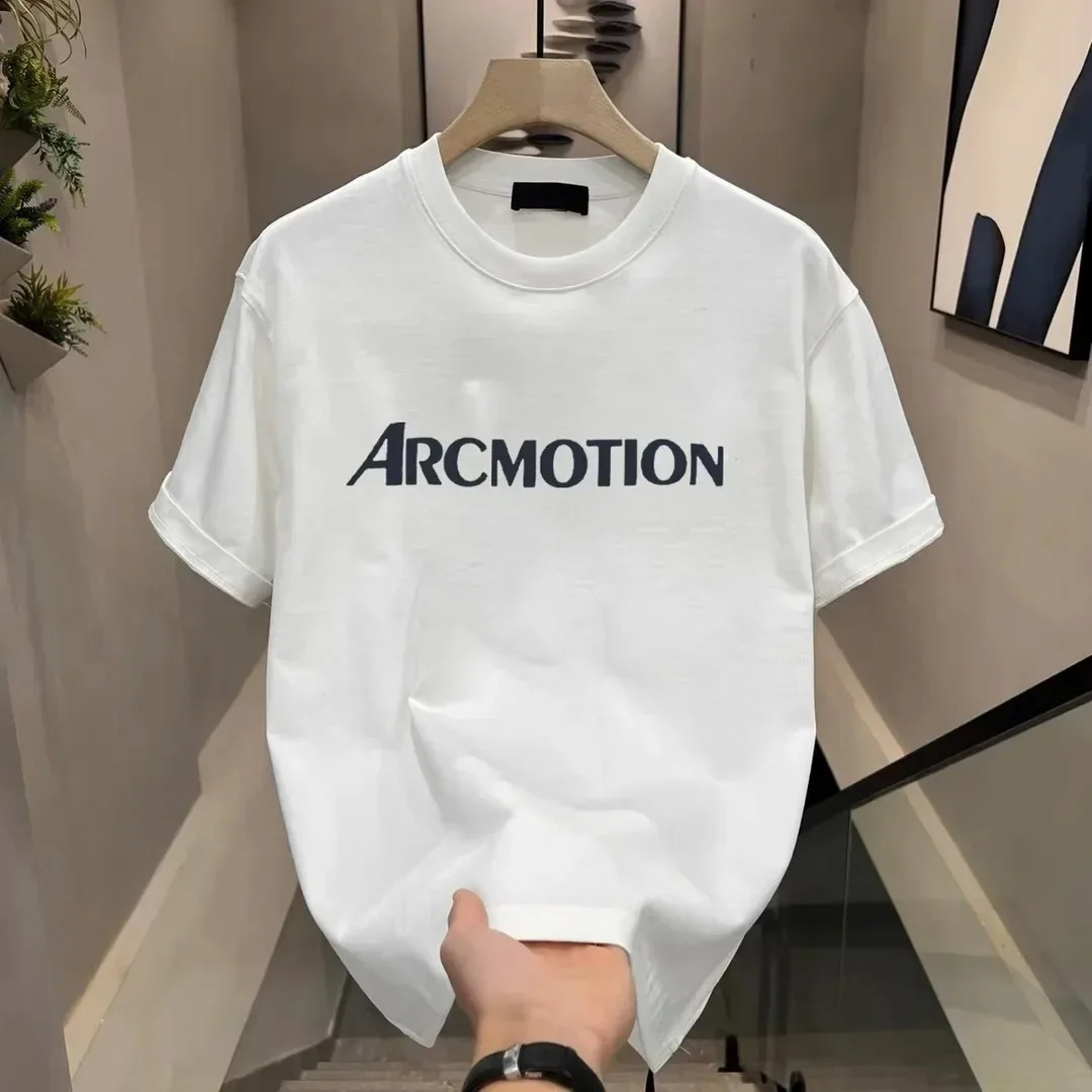 High end short sleeved mens fashionable round neck minimalist printed casual top WK001 250318