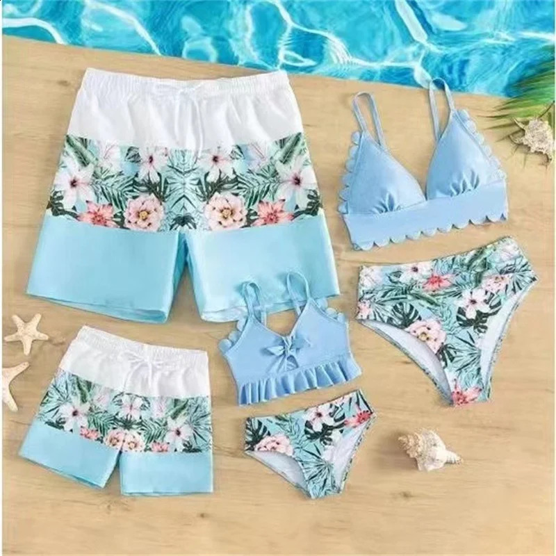 Family Matching Suits Boys Beach Shorts Mother Daughter Swimwear Father Son Swimsuit Summer Bikini Kids Prints Clothes 250319