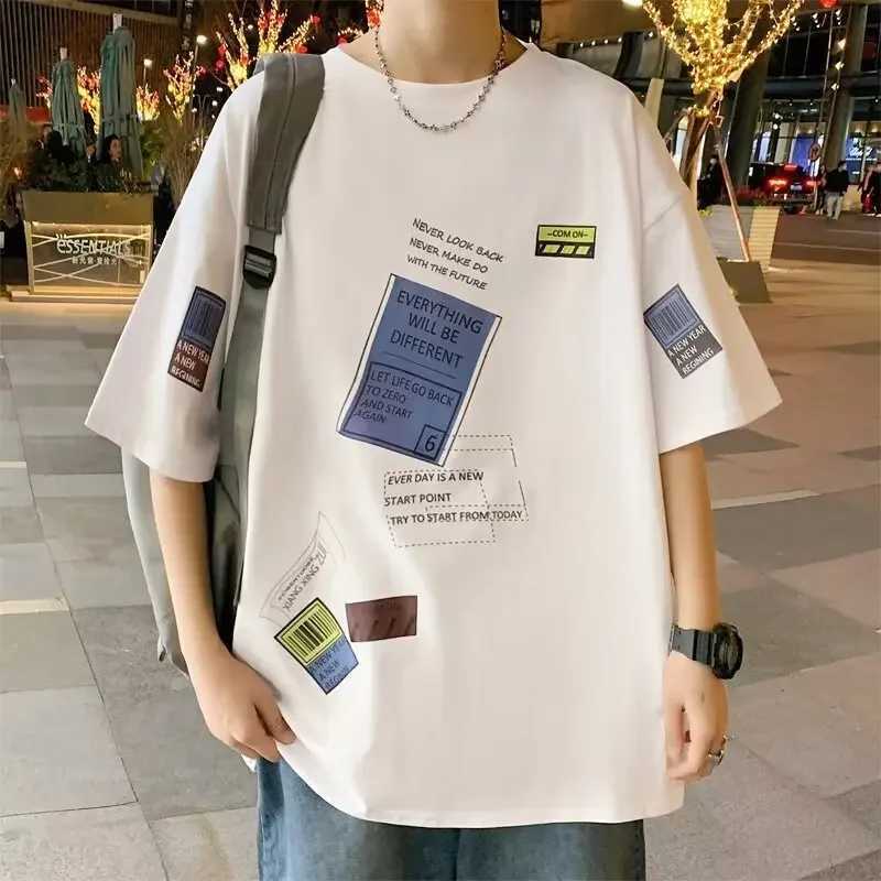 Leisure loose summer T-shirt trend Hong Kong style mens short sleeved top newly arrived in 2024 youth fashionT250318