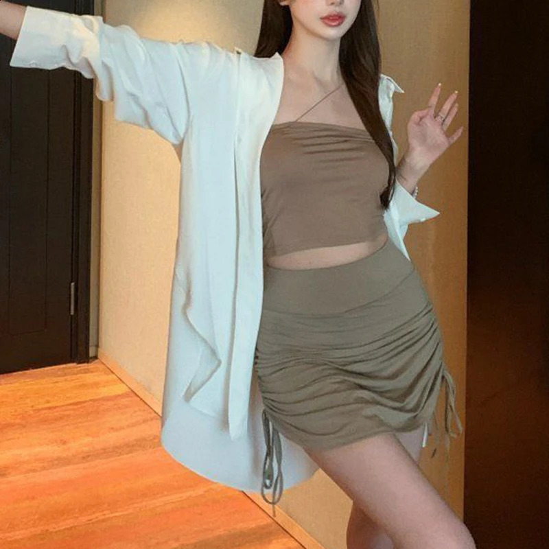Collar long sleeved loose shirt and blouse top casual French single chest solid womens 250319